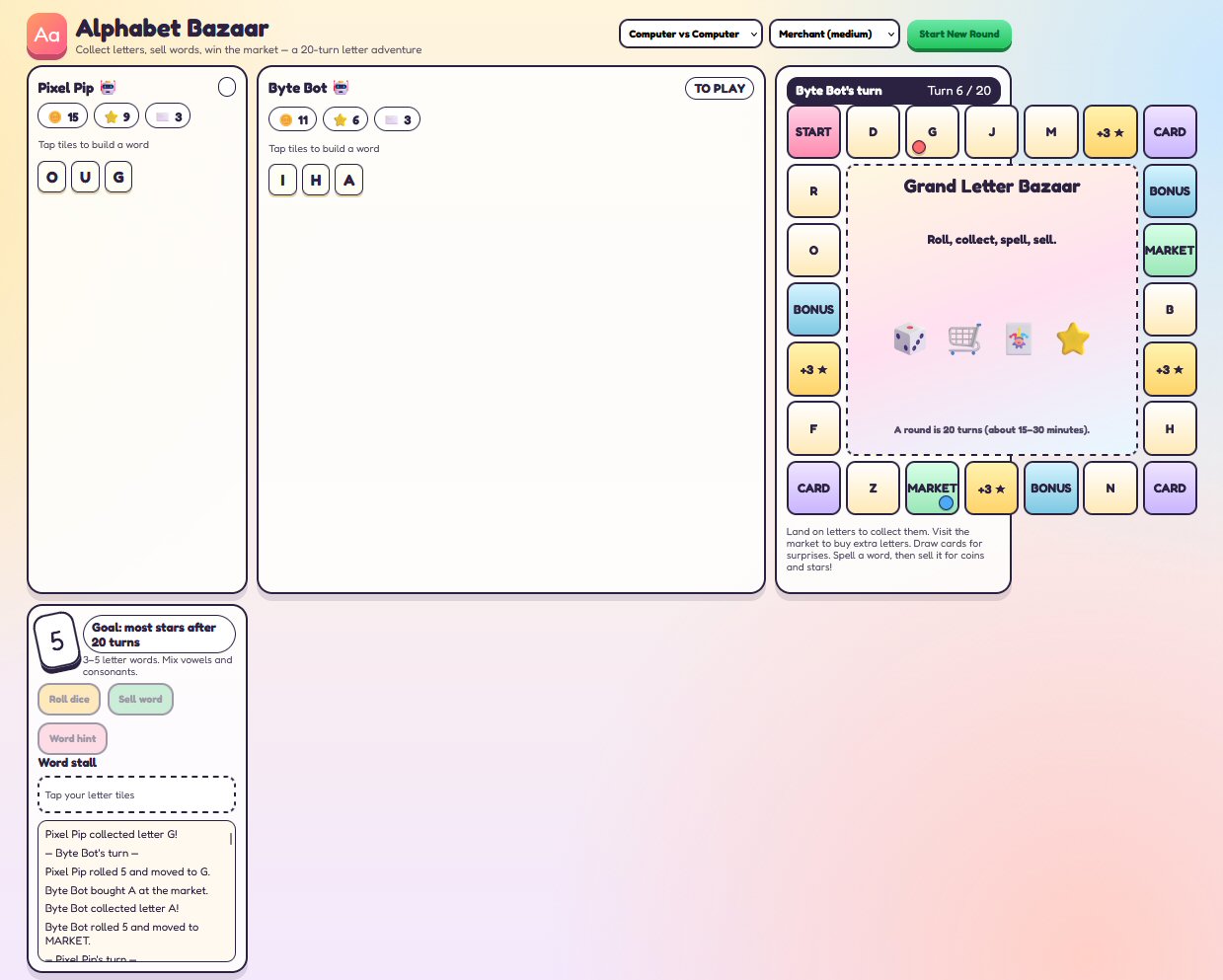 Alphabet Bazaar gameplay screenshot