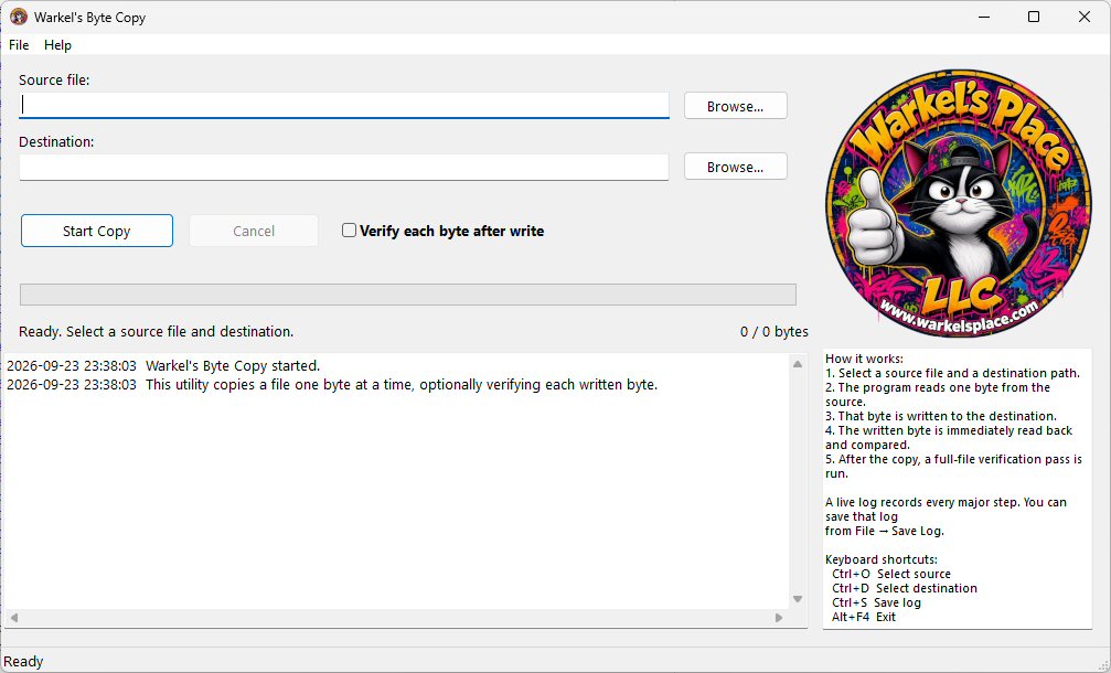Warkel's Byte Copy ready to start