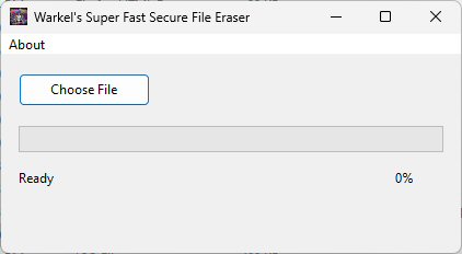 Main window showing Choose File, Ready status, and 0 percent